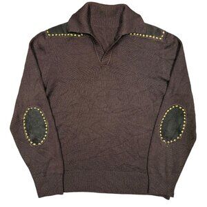 Vintage Western Style Made in Italy Leather Elbow Patches Knit Sweater Large